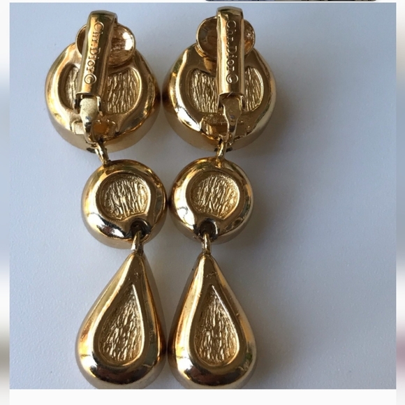 Vintage Christian Dior Water Tear Drop Gold Crystal Clip Earrings EUC - Picture 2 of 9